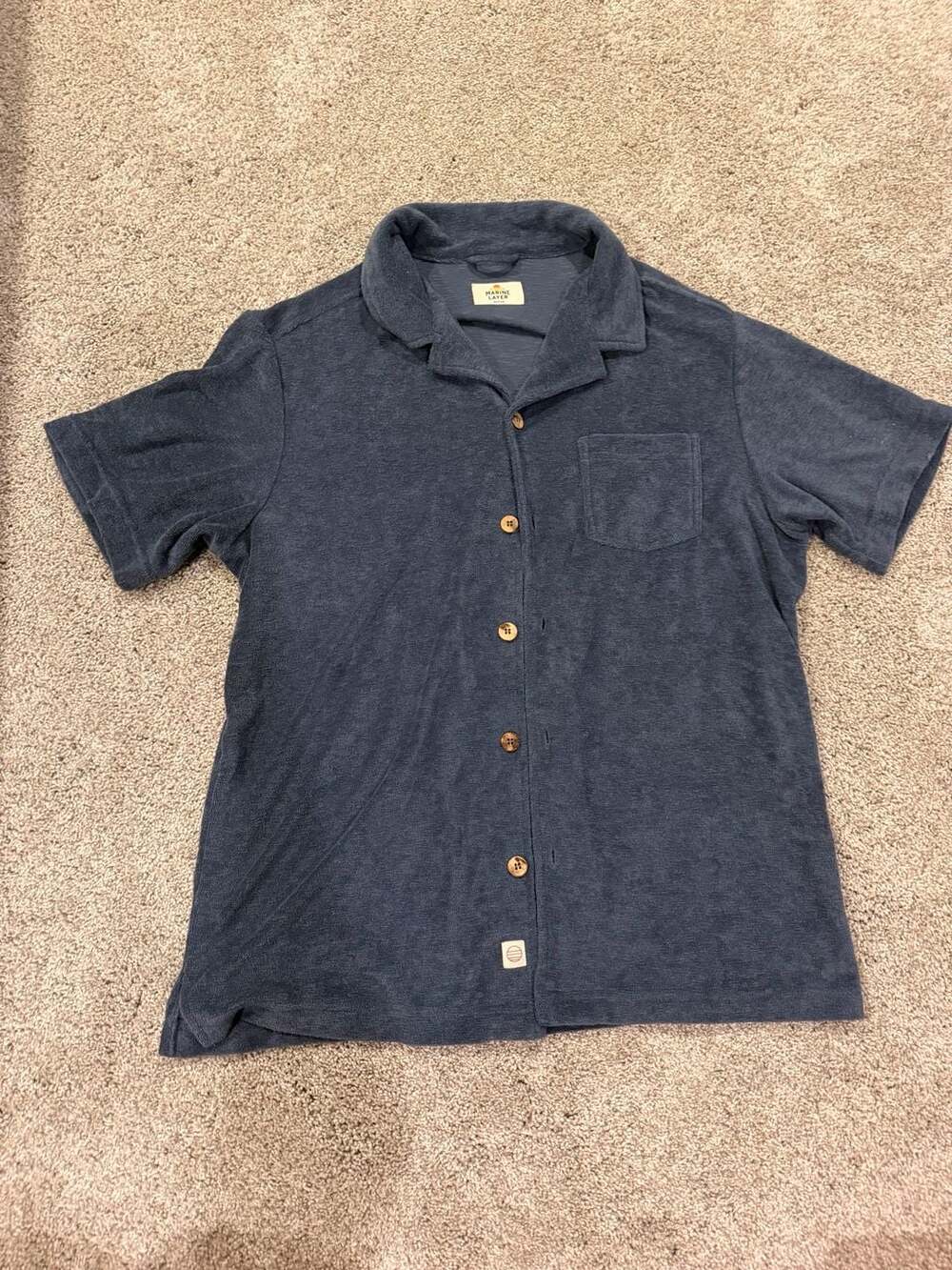 Marine Layer Terry Out Resort Shirt China Blue Medium